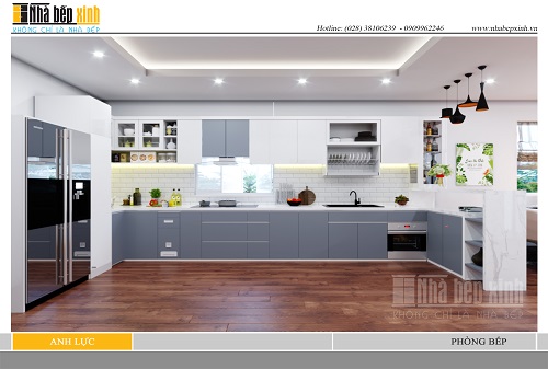 Tủ bếp đẹp trắng xám hiện đại - NBX179